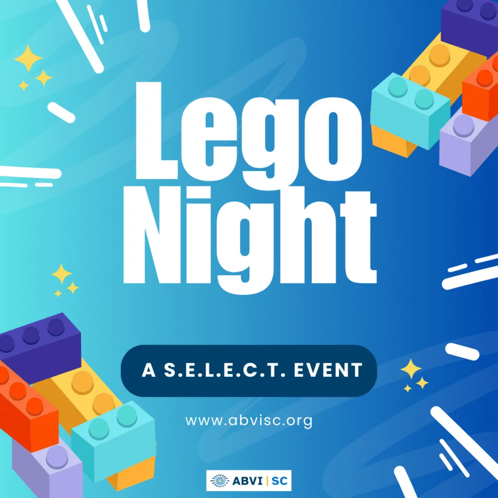 Bold text on a background of lego graphics and stars reads Lego Night. A SELECT event
