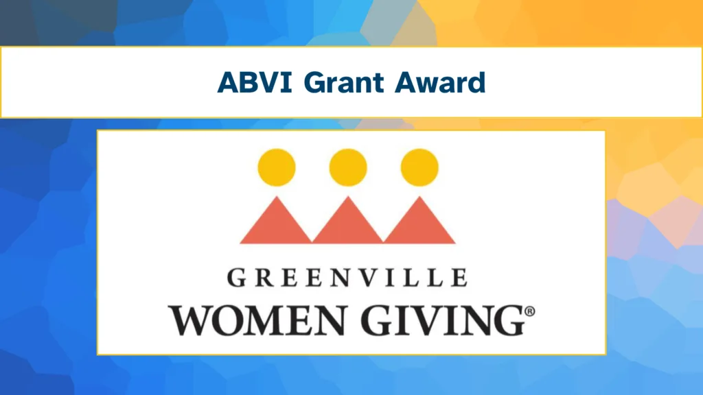 Orange and yellow logo for Greenville Women Giving overlayed on a blue and yellow background
