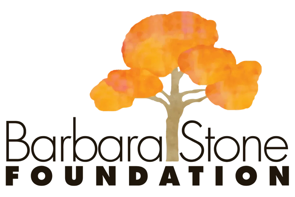 Back text set against a tree with orange foliage reads Barbara Stone Foundation
